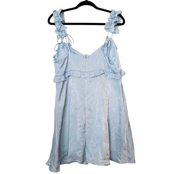 Wild Fable Light Blue Ruffle Trim Satin Summer Dress With Bow Straps Size M - Picture 5 of 14